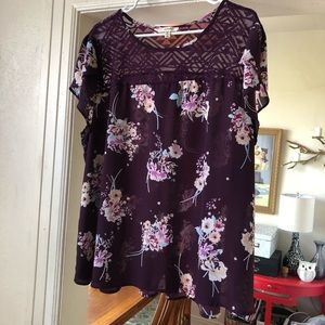 Meraki Light and Sheer dark and light purple Floral Blouse